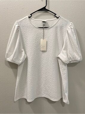 A New Day White Textured Puff-Sleeve Top